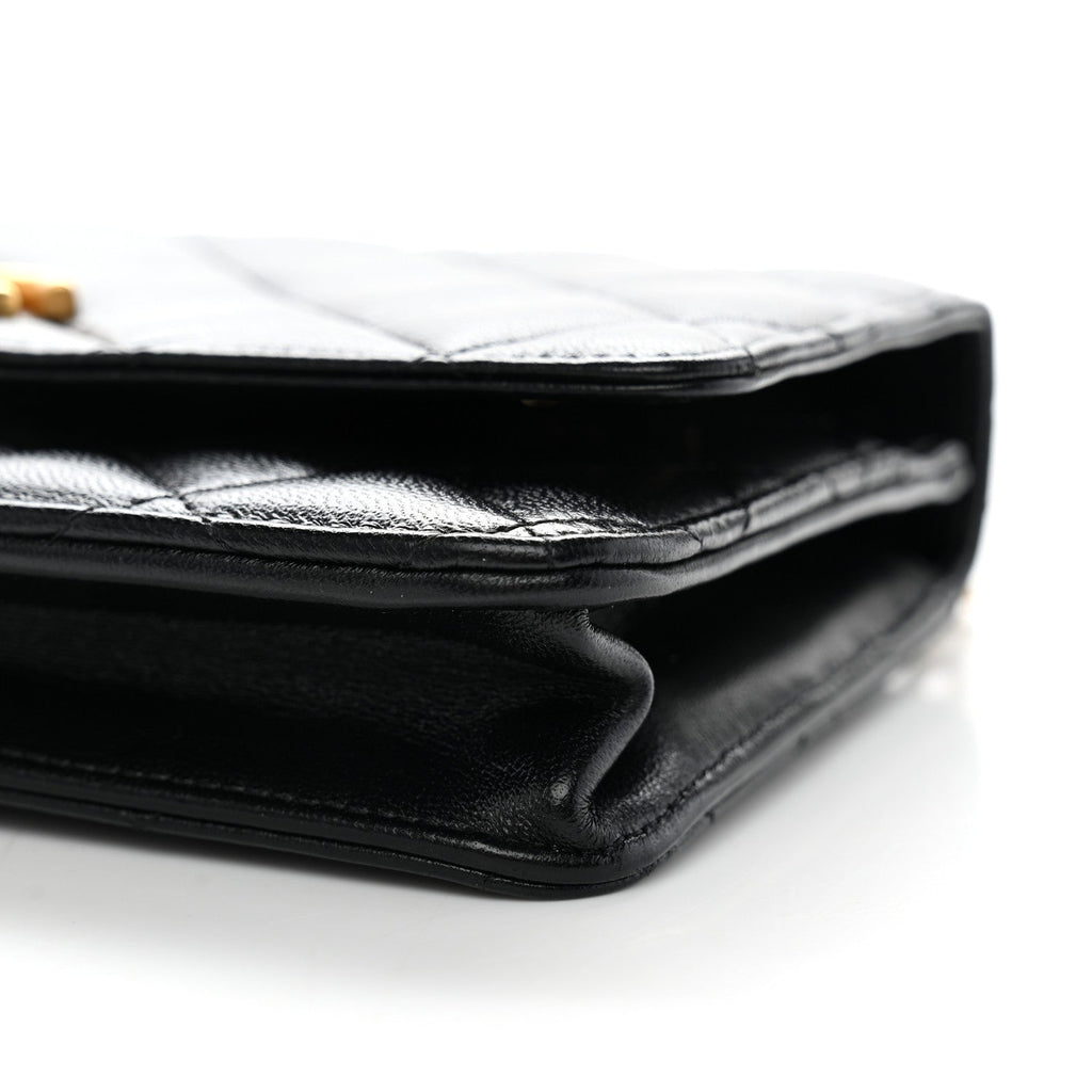 Lambskin Quilted Sweetheart Wallet On Chain WOC Black wholesalehk.shop