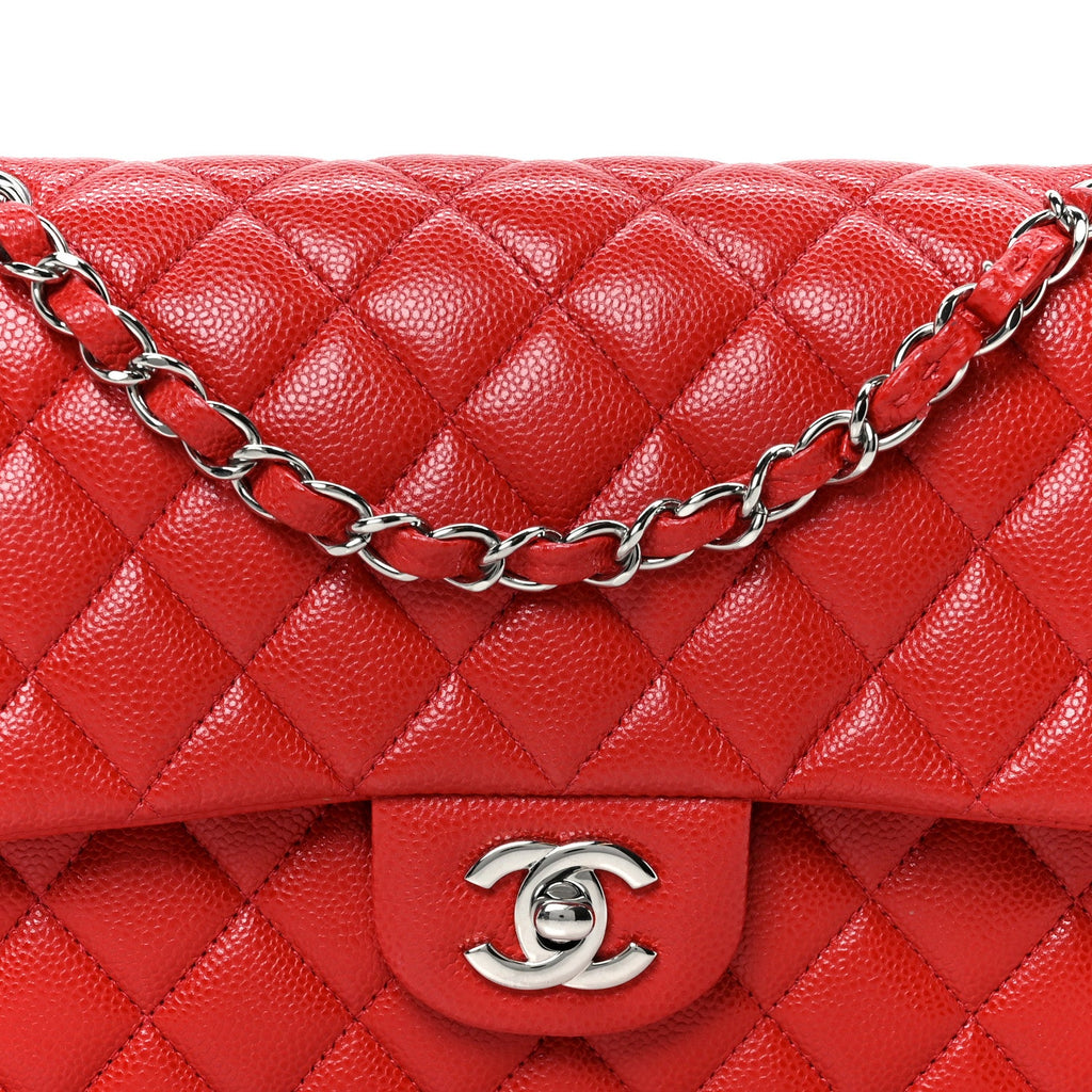 Caviar Quilted Medium Double Flap Red wholesalehk.shop