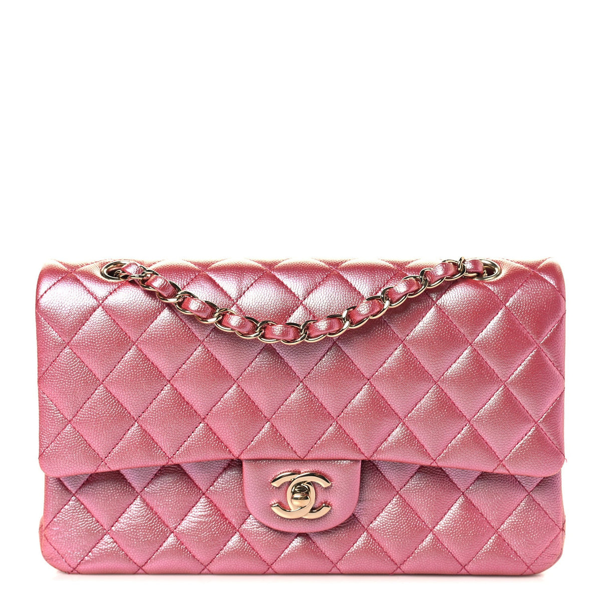 Iridescent Caviar Quilted Medium Double Flap Dark Pink wholesalehk.shop