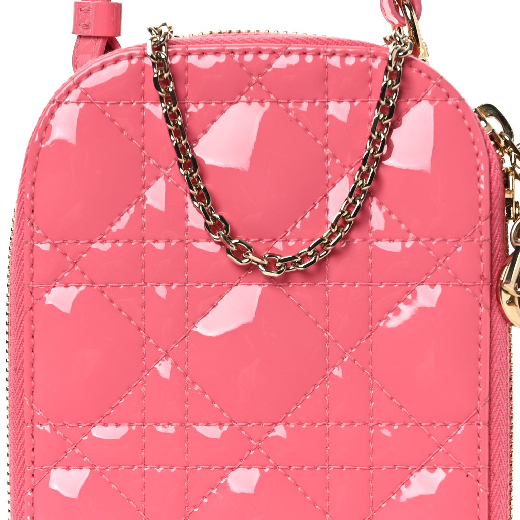 Patent Cannage Lady Dior Phone Holder Pink wholesalehk.shop