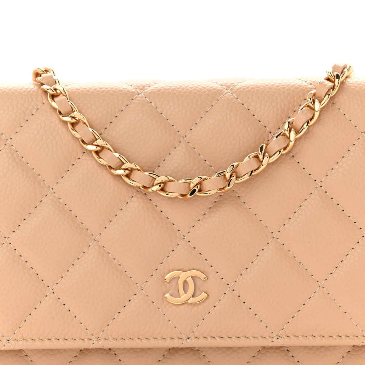 Caviar Quilted Wallet on Chain WOC Beige wholesalehk.shop
