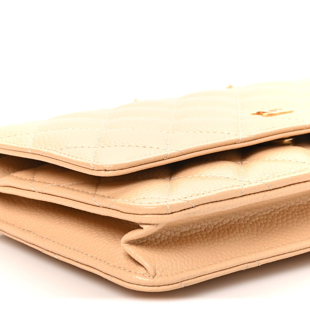 Caviar Quilted Wallet on Chain WOC Beige wholesalehk.shop