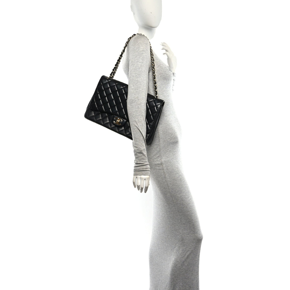 Lambskin Quilted Maxi Double Flap Black wholesalehk.shop