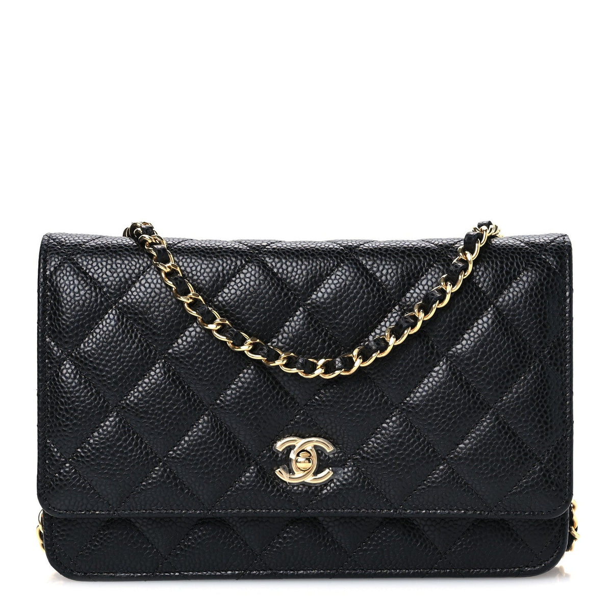 Caviar Quilted CC Turnlock Wallet On Chain WOC Black wholesalehk.shop