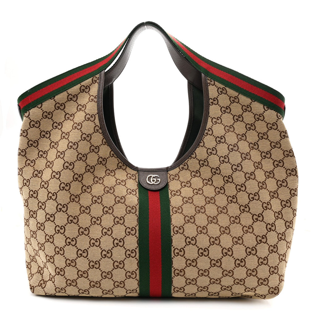 GG Monogram Web Large Giglio Tote Beige Brown wholesalehk.shop