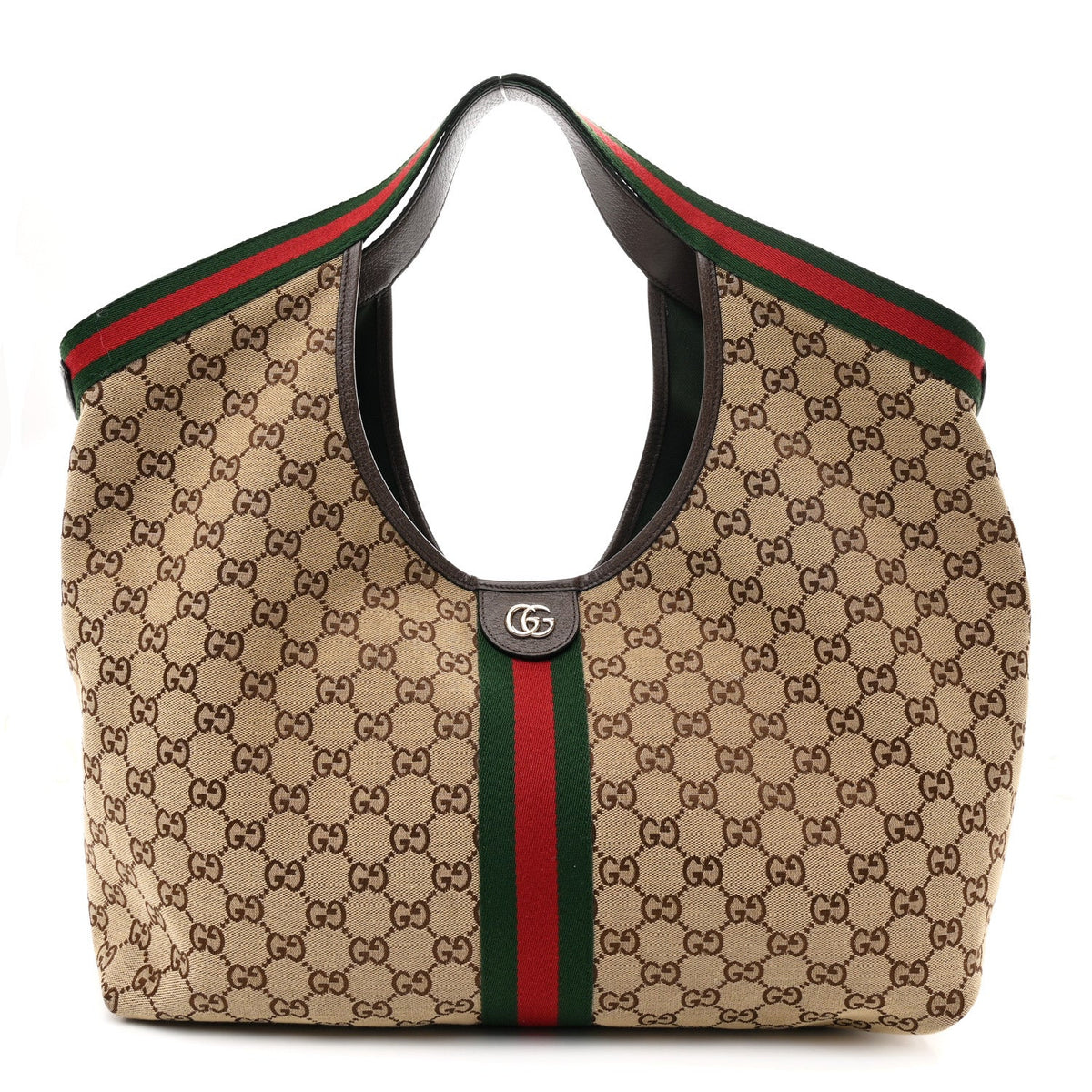 GG Monogram Web Large Giglio Tote Beige Brown wholesalehk.shop