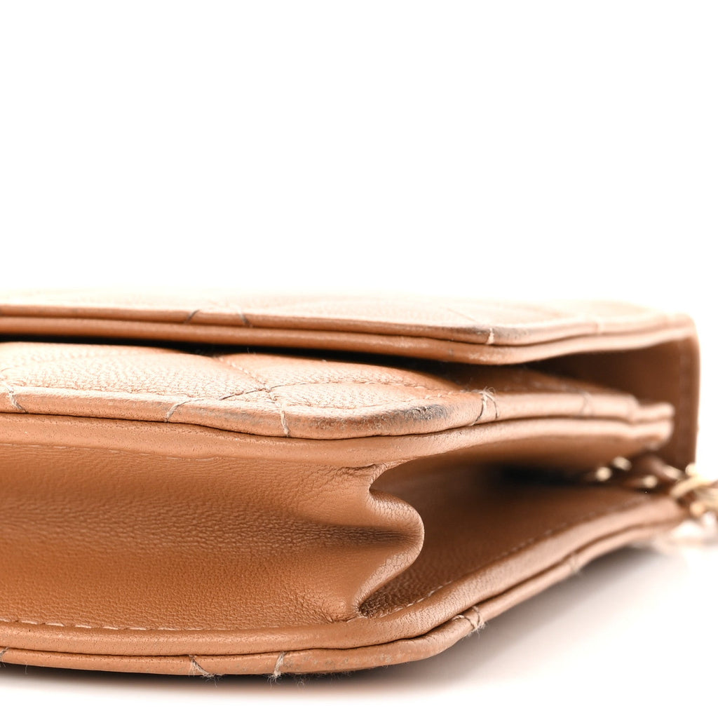 Lambskin Quilted Trendy CC Wallet On Chain WOC Beige wholesalehk.shop