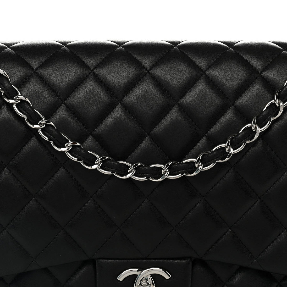 Lambskin Quilted Maxi Double Flap Black wholesalehk.shop