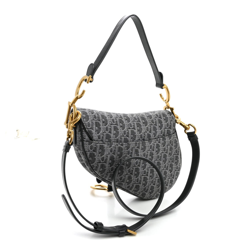 Denim Oblique Jacquard Saddle Bag With Strap Grey wholesalehk.shop