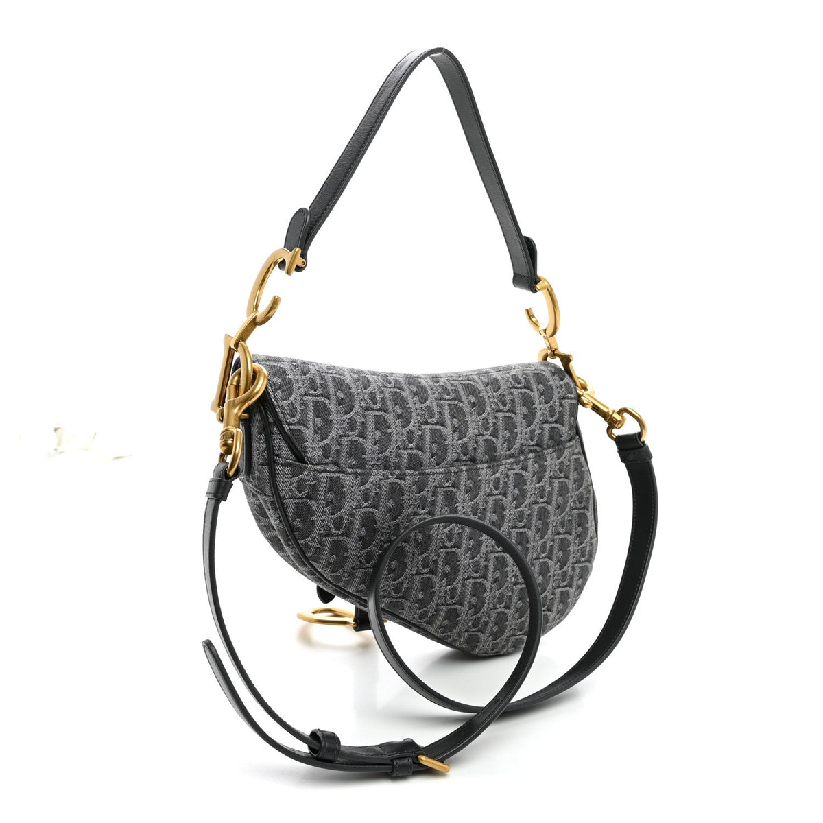 Denim Oblique Jacquard Saddle Bag With Strap Grey wholesalehk.shop