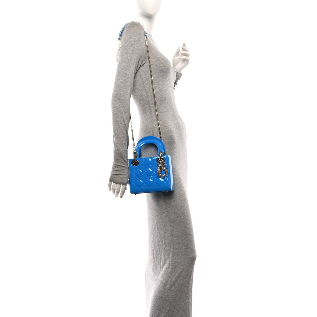 Patent Cannage Mini Lady Dior Blue wholesalehk.shop