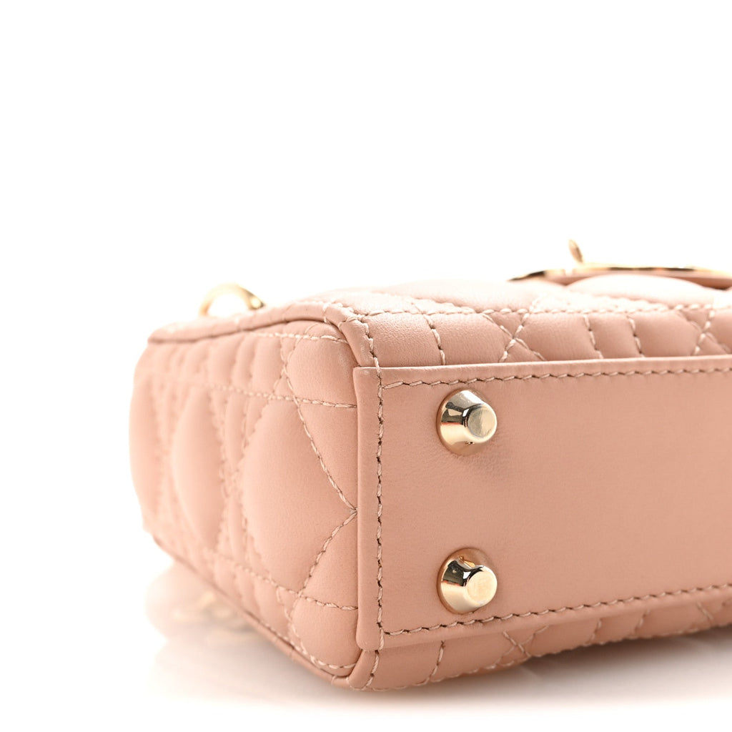 Lambskin Cannage Micro Lady Dior Rose Des Vents wholesalehk.shop