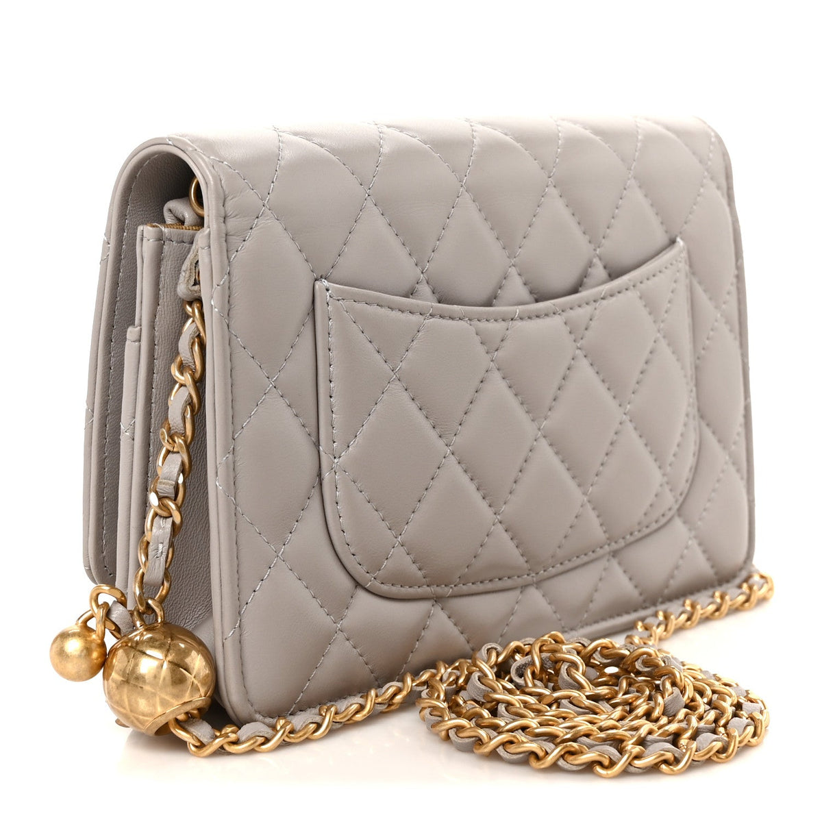 Lambskin Quilted CC Pearl Crush Wallet on Chain WOC Grey wholesalehk.shop