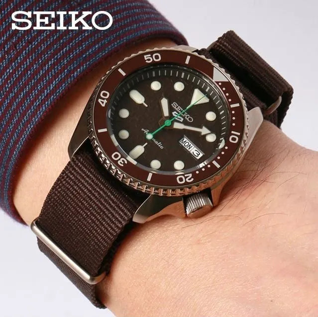 Seiko 5 Sport Automatic Brown Dial Brown Nylon Strap Watch For Men - SRPD85K1 wholesalehk.shop