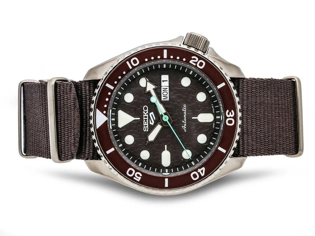 Seiko 5 Sport Automatic Brown Dial Brown Nylon Strap Watch For Men - SRPD85K1 wholesalehk.shop