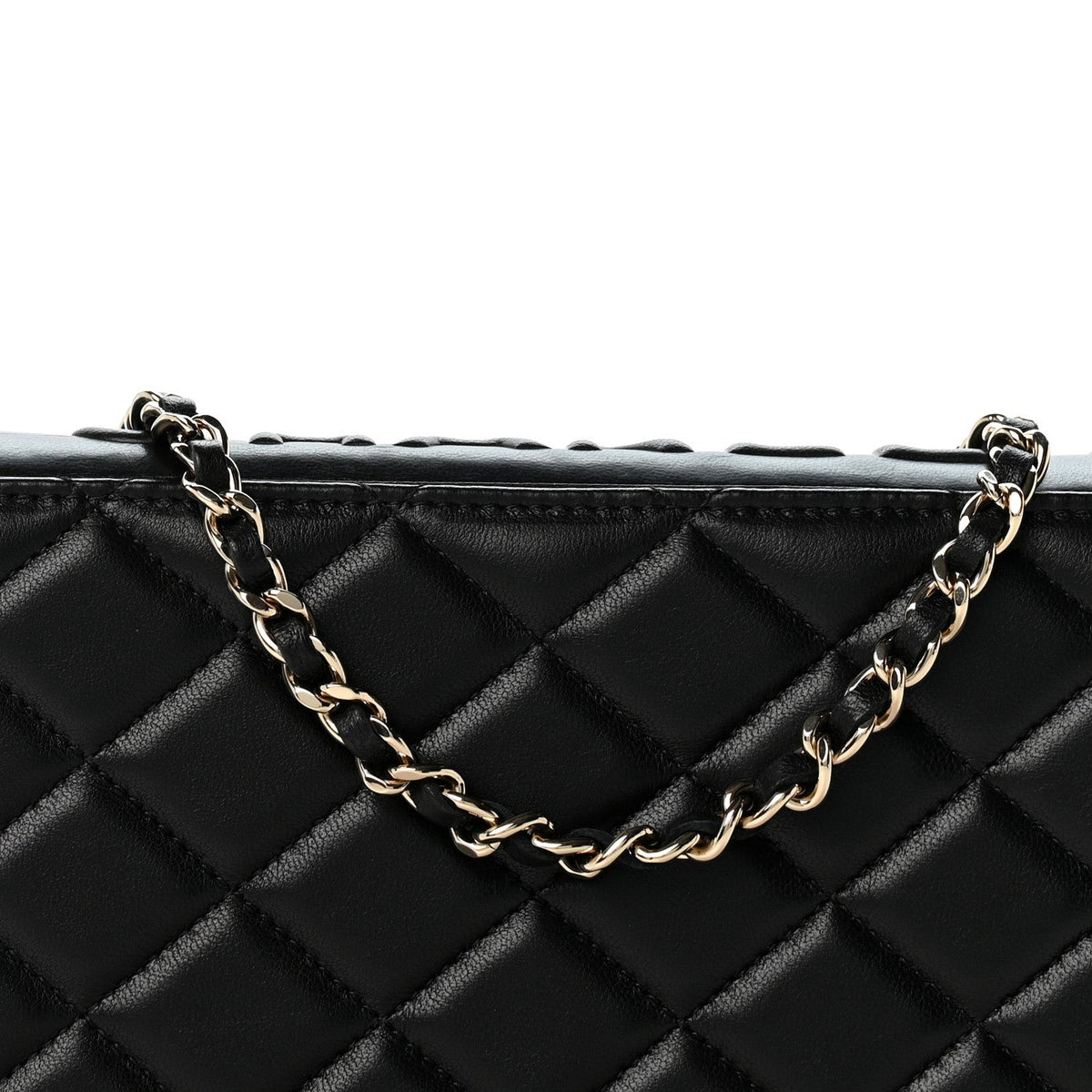 Lambskin Quilted Book Wallet On Chain WOC Black wholesalehk.shop