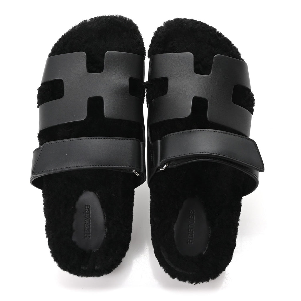 Calfskin Woolskin Womens Chypre Sandals 39 Black wholesalehk.shop