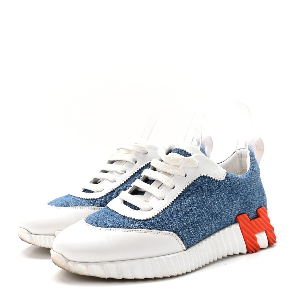 Denim Suede Goatskin Bouncing Sneakers 37 Bleu Clair White wholesalehk.shop