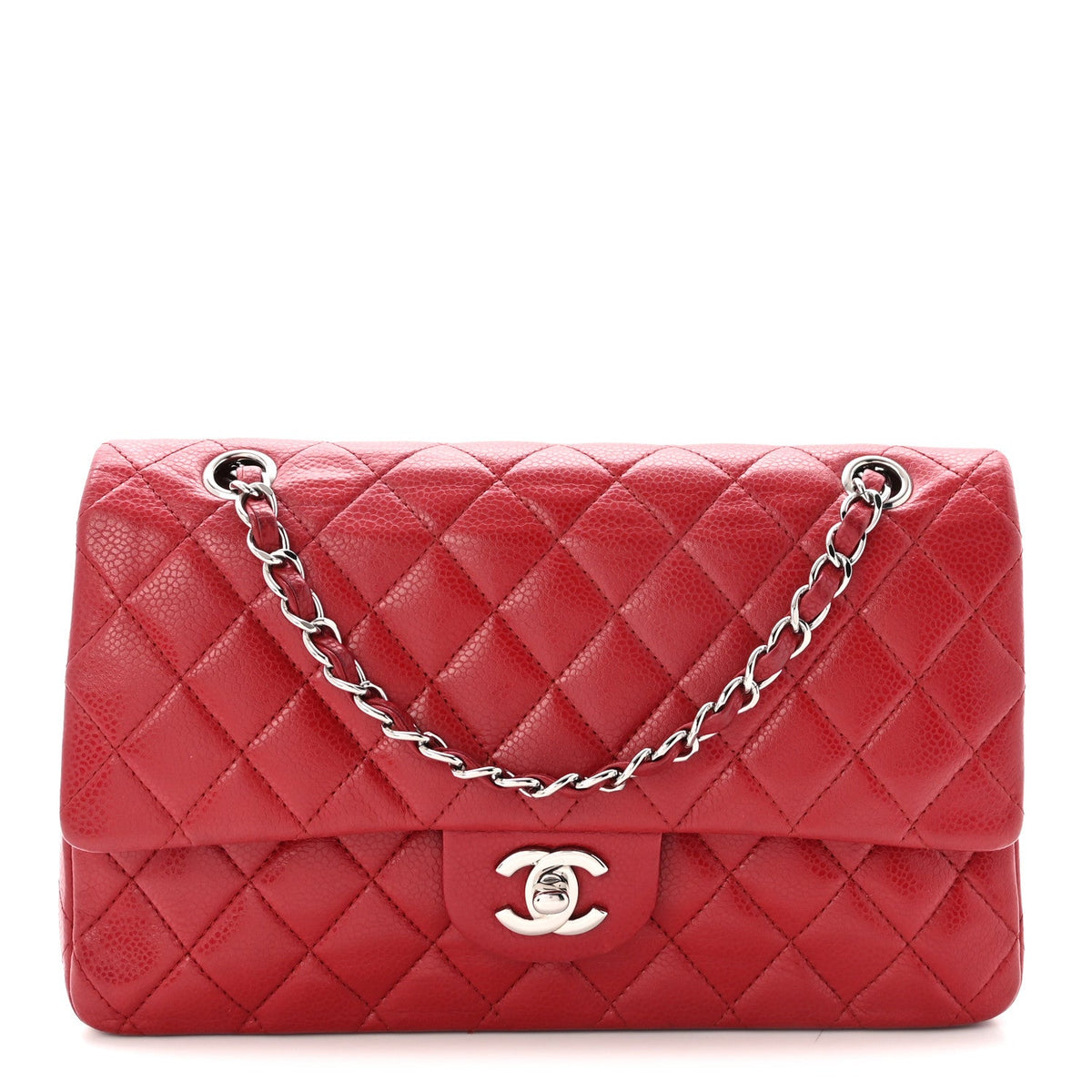 Caviar Quilted Medium Double Flap Red wholesalehk.shop