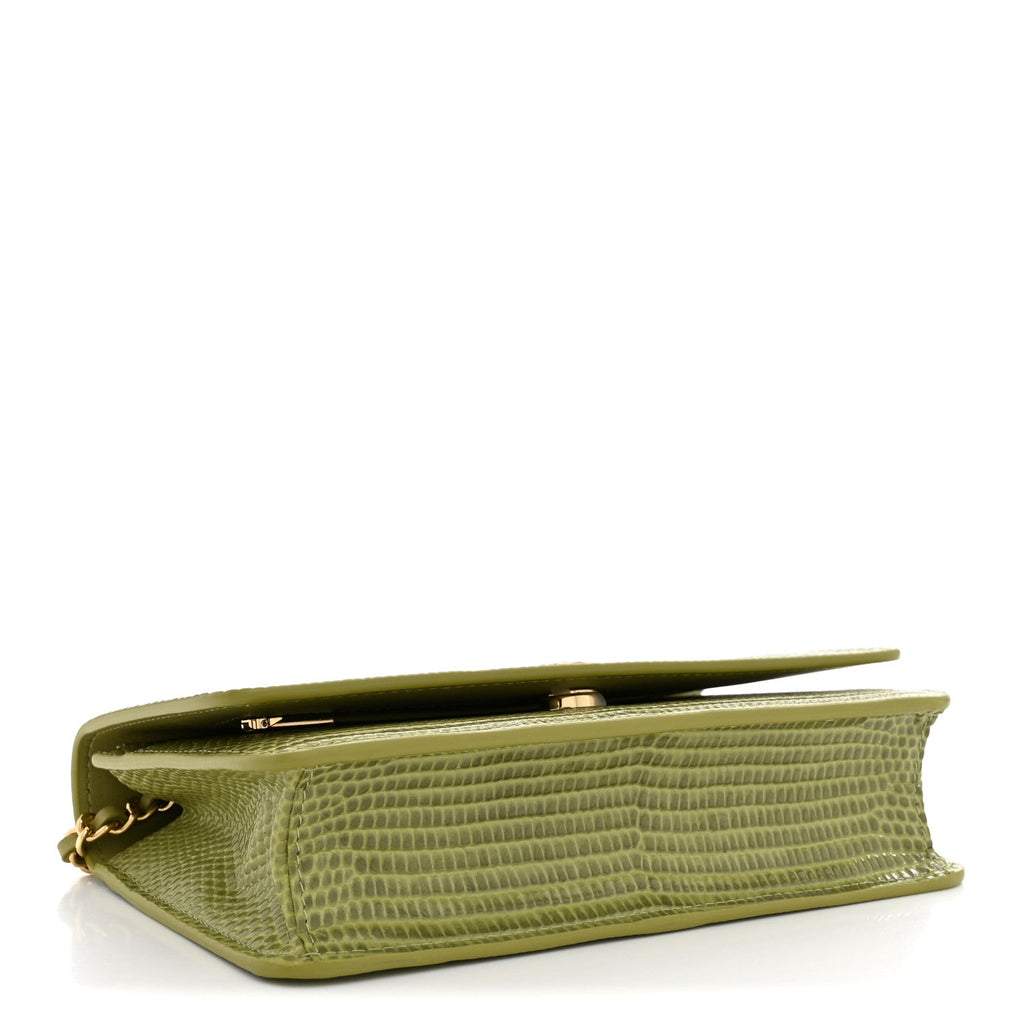 Calfskin Lizard Embossed Wallet On Chain WOC Green wholesalehk.shop