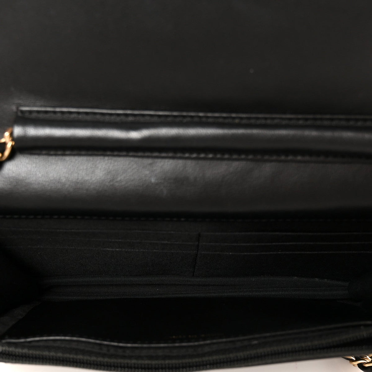 Lambskin Camellia Embossed Wallet On Chain WOC Black Gold wholesalehk.shop