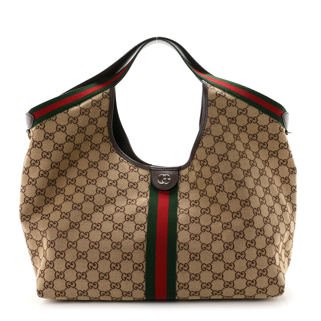 GG Monogram Web Large Giglio Tote Beige Brown wholesalehk.shop