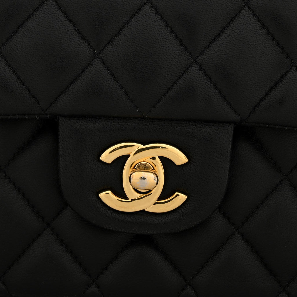 Lambskin Quilted Medium Double Flap Black wholesalehk.shop