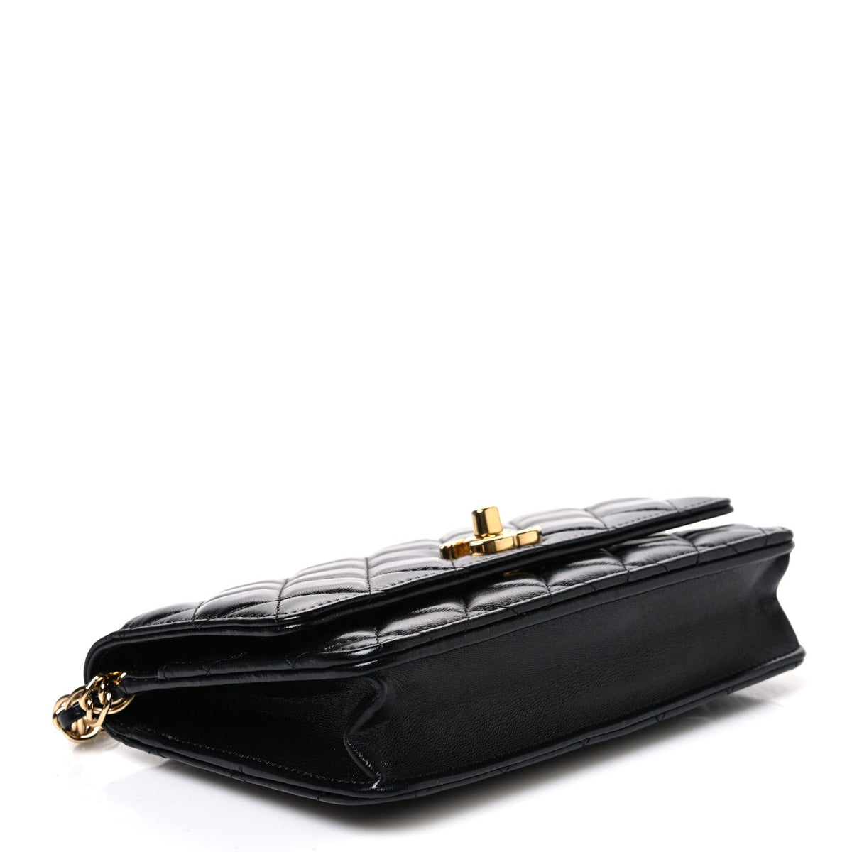 Shiny Lambskin Quilted Golden Links Wallet On Chain WOC Black wholesalehk.shop