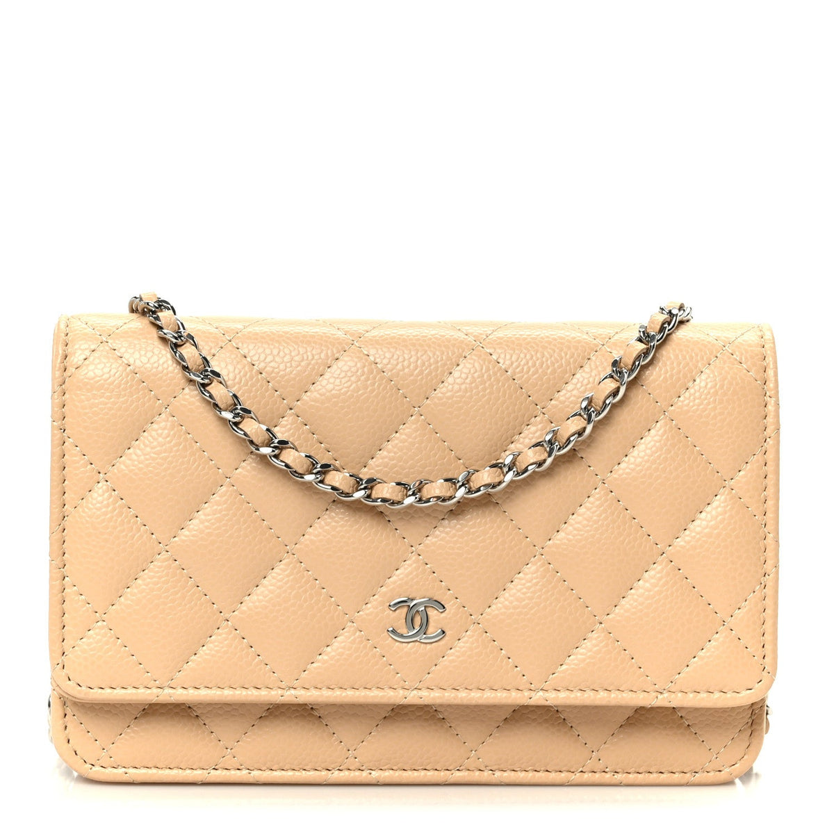 Caviar Quilted Wallet on Chain WOC Beige wholesalehk.shop