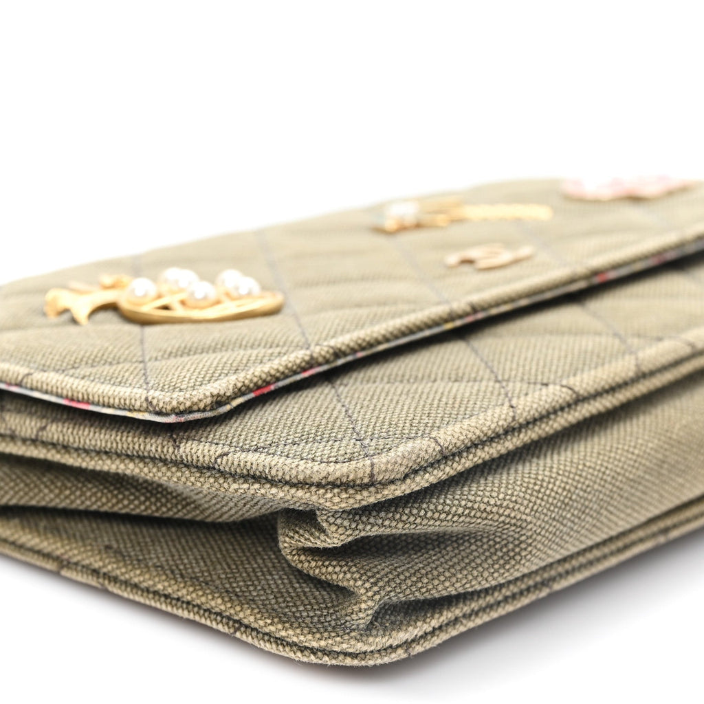 Canvas Quilted Coco Cuba Charms Wallet On Chain WOC Khaki wholesalehk.shop