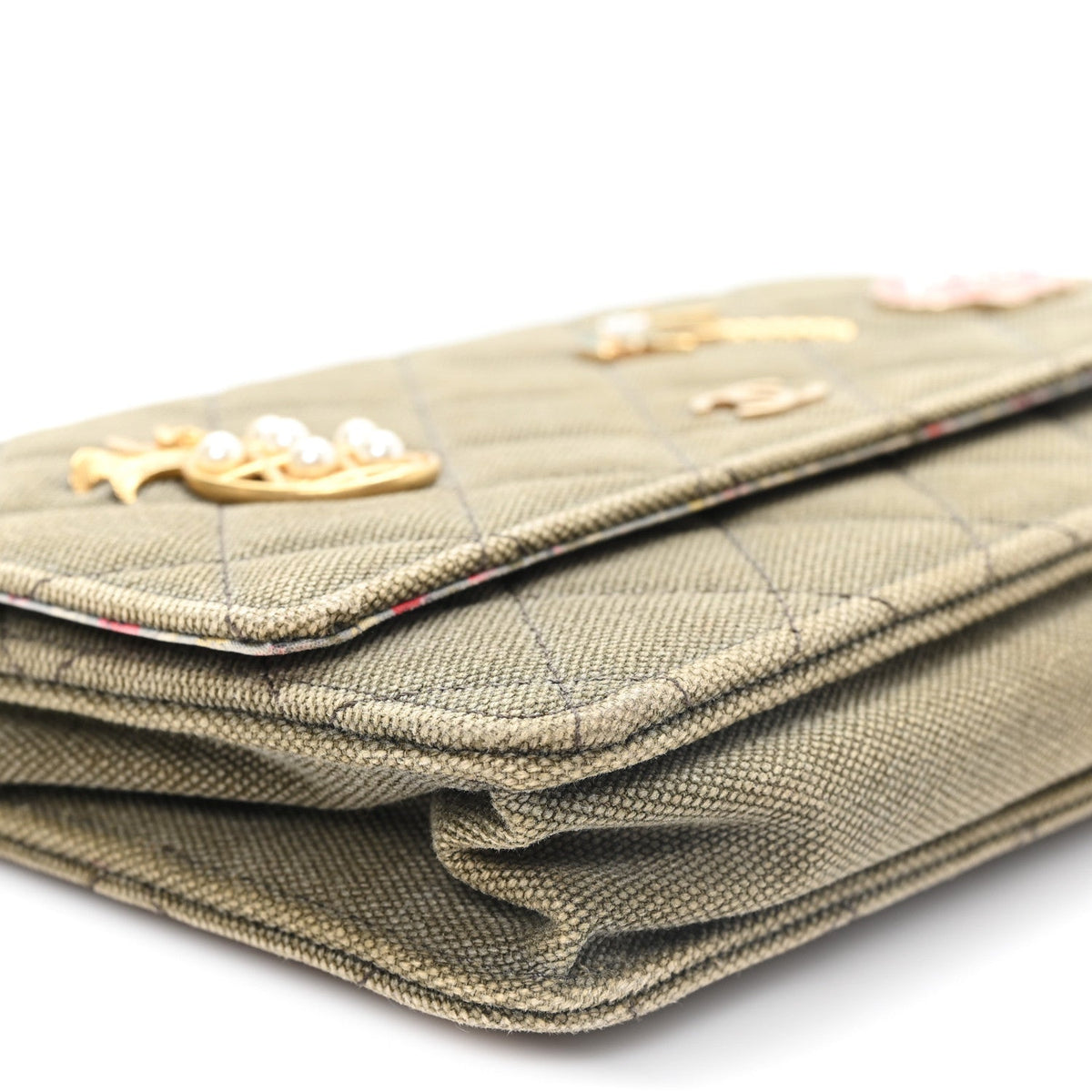 Canvas Quilted Coco Cuba Charms Wallet On Chain WOC Khaki wholesalehk.shop