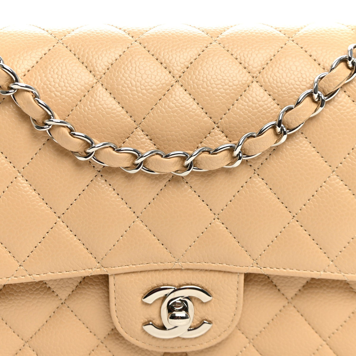 Caviar Quilted Medium Double Flap Beige wholesalehk.shop