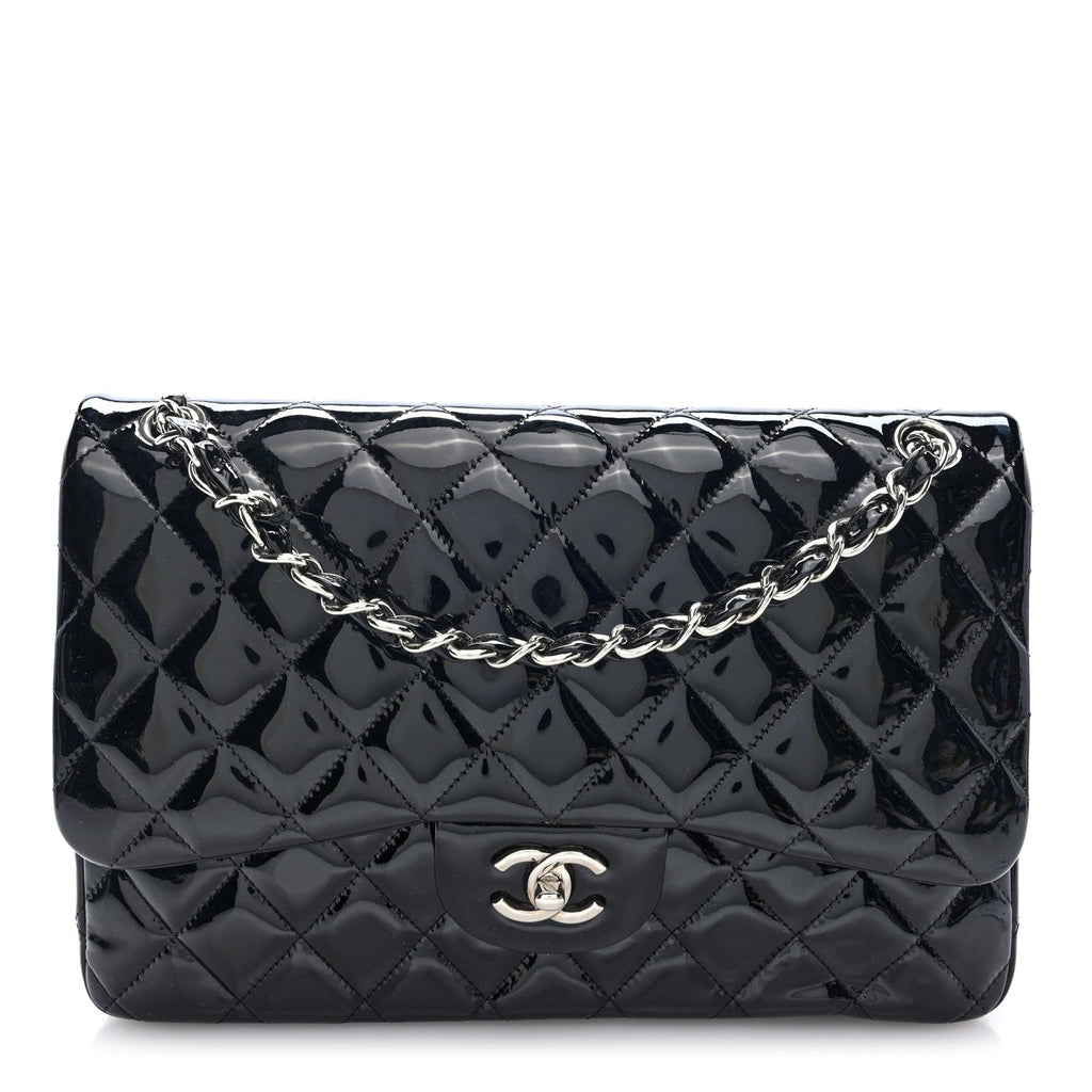 Patent Quilted Jumbo Double Flap Black wholesalehk.shop