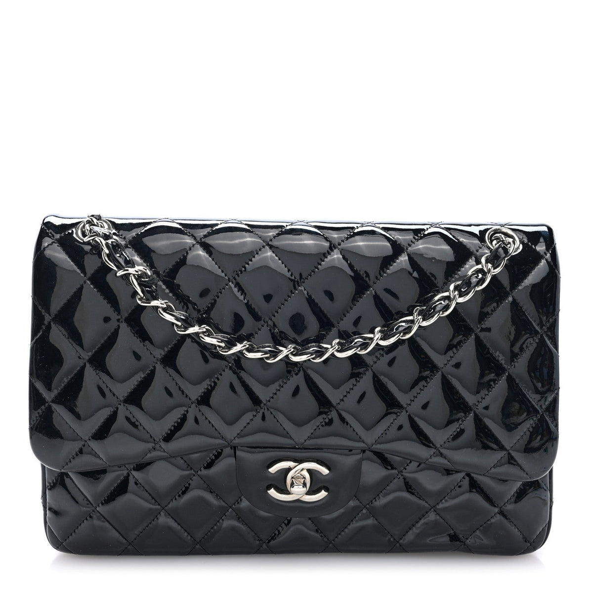 Patent Quilted Jumbo Double Flap Black wholesalehk.shop
