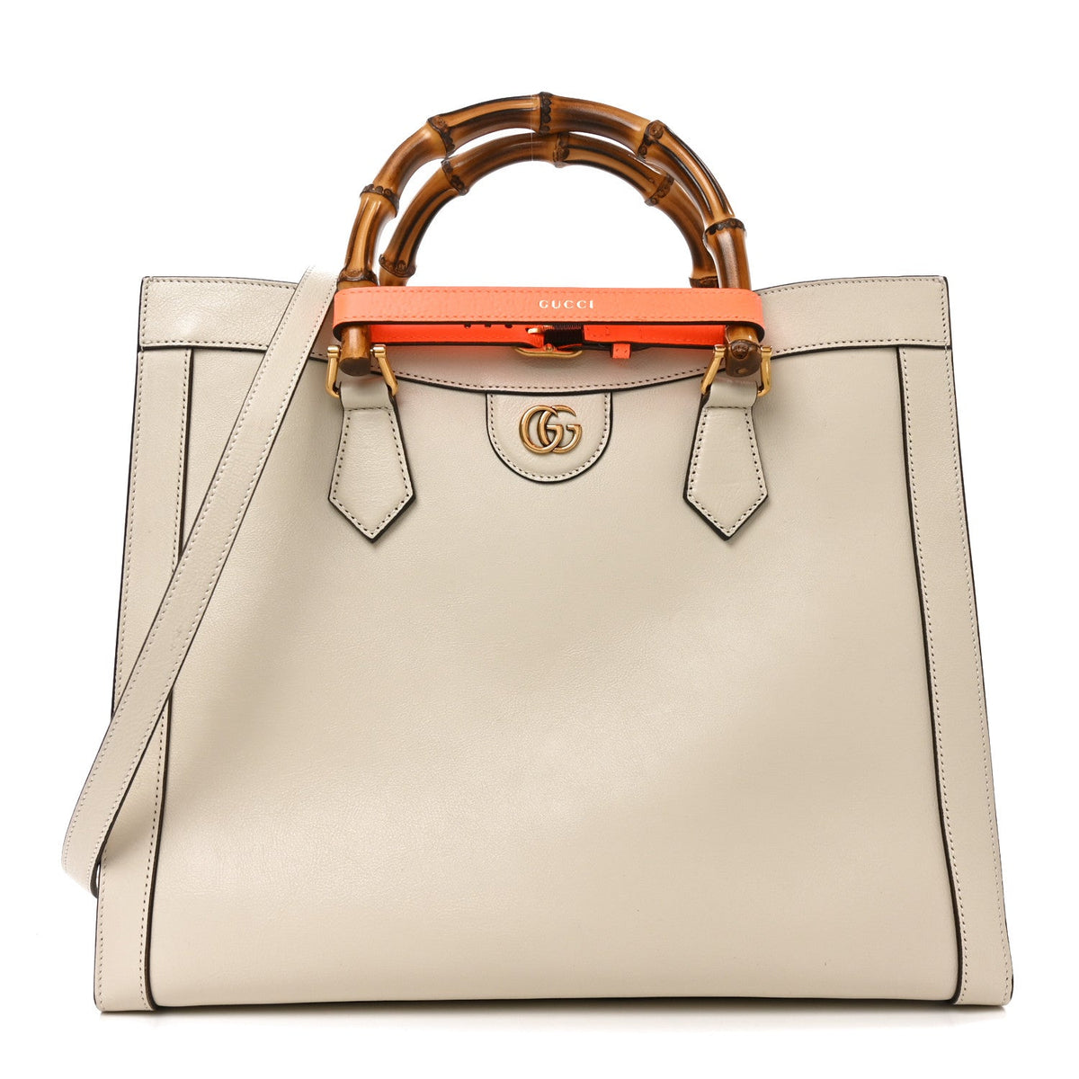 Wonka Grain Calfskin Medium Diana Tote Bag Mystic White Orange Fluo wholesalehk.shop