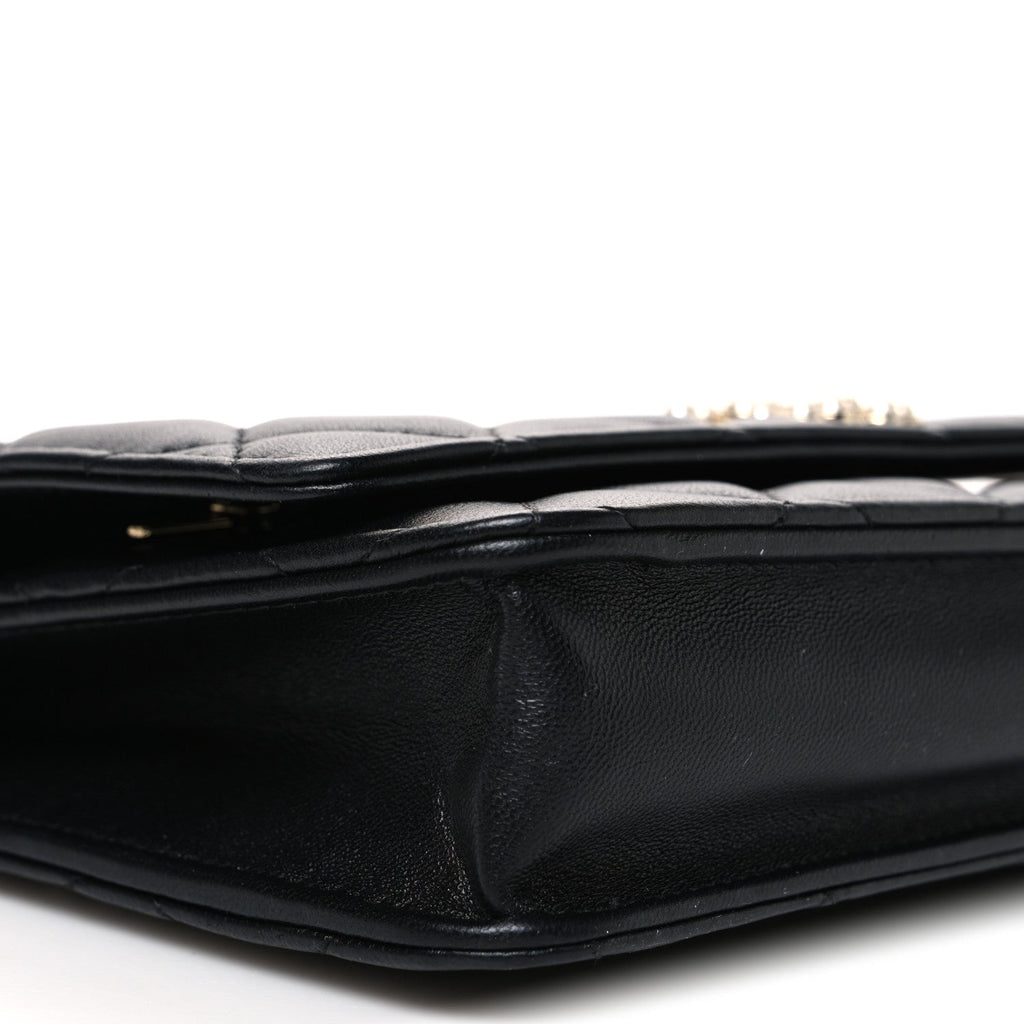 Lambskin Quilted Pearl CC Wallet on Chain WOC Black wholesalehk.shop