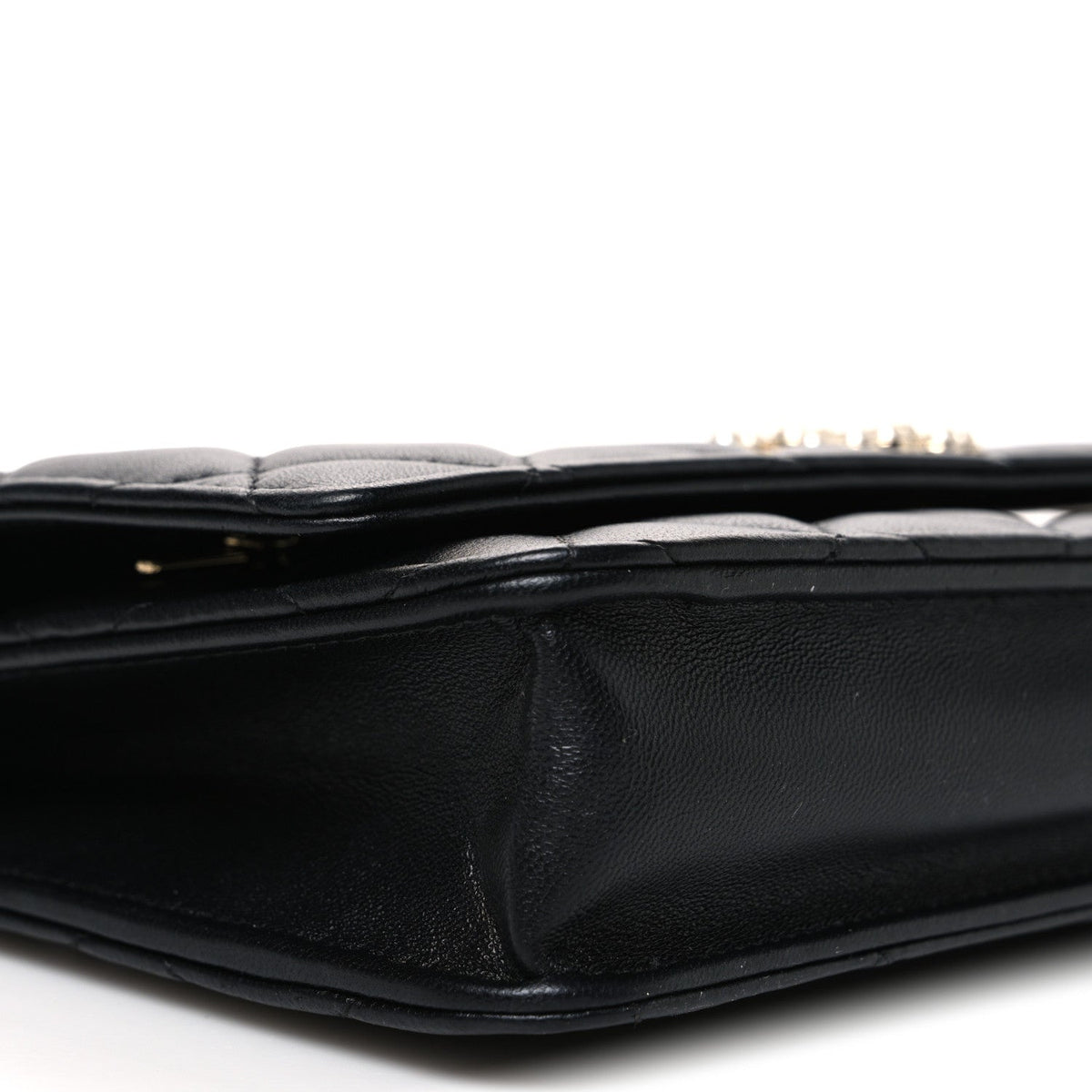 Lambskin Quilted Pearl CC Wallet on Chain WOC Black wholesalehk.shop