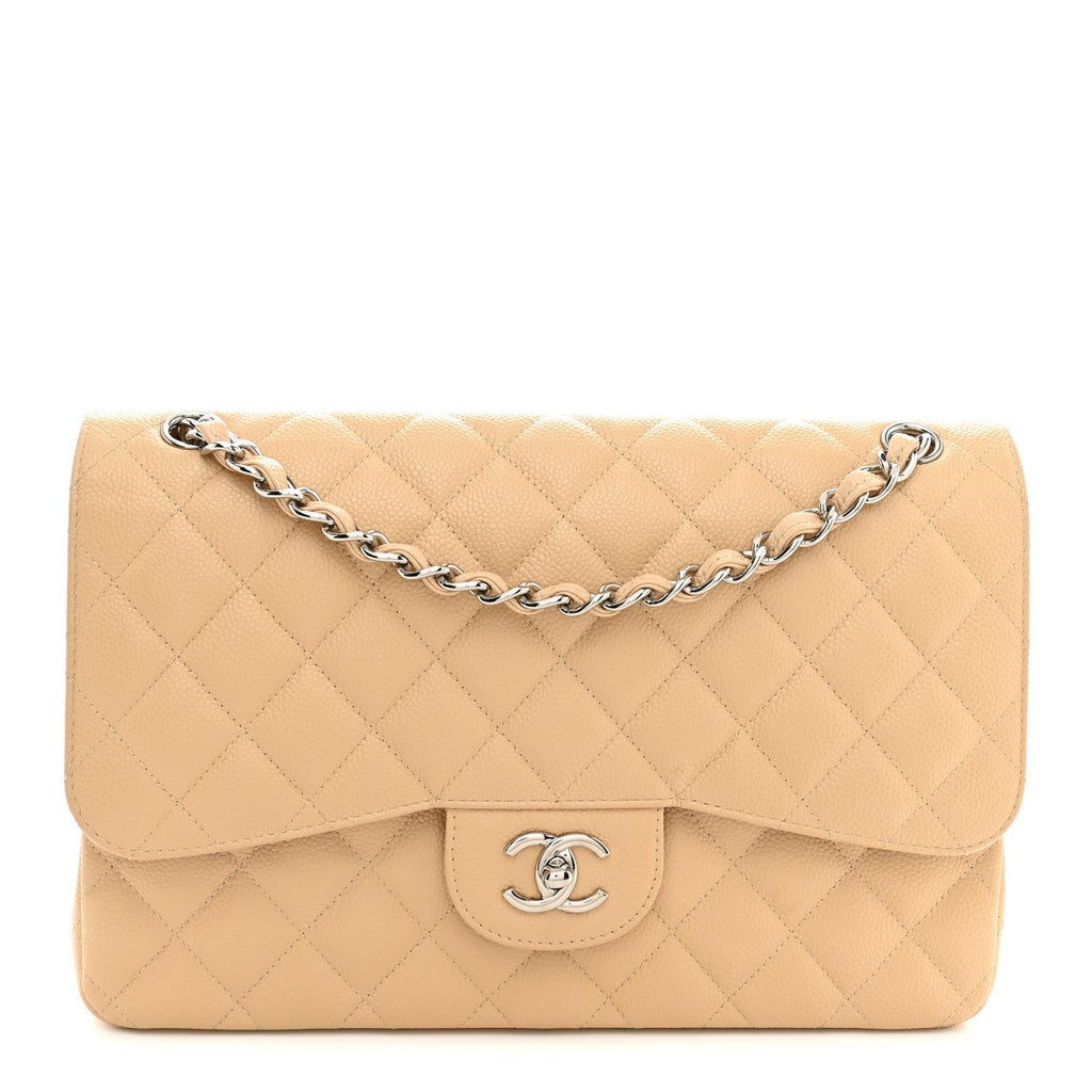 Caviar Quilted Jumbo Double Flap Light Beige wholesalehk.shop