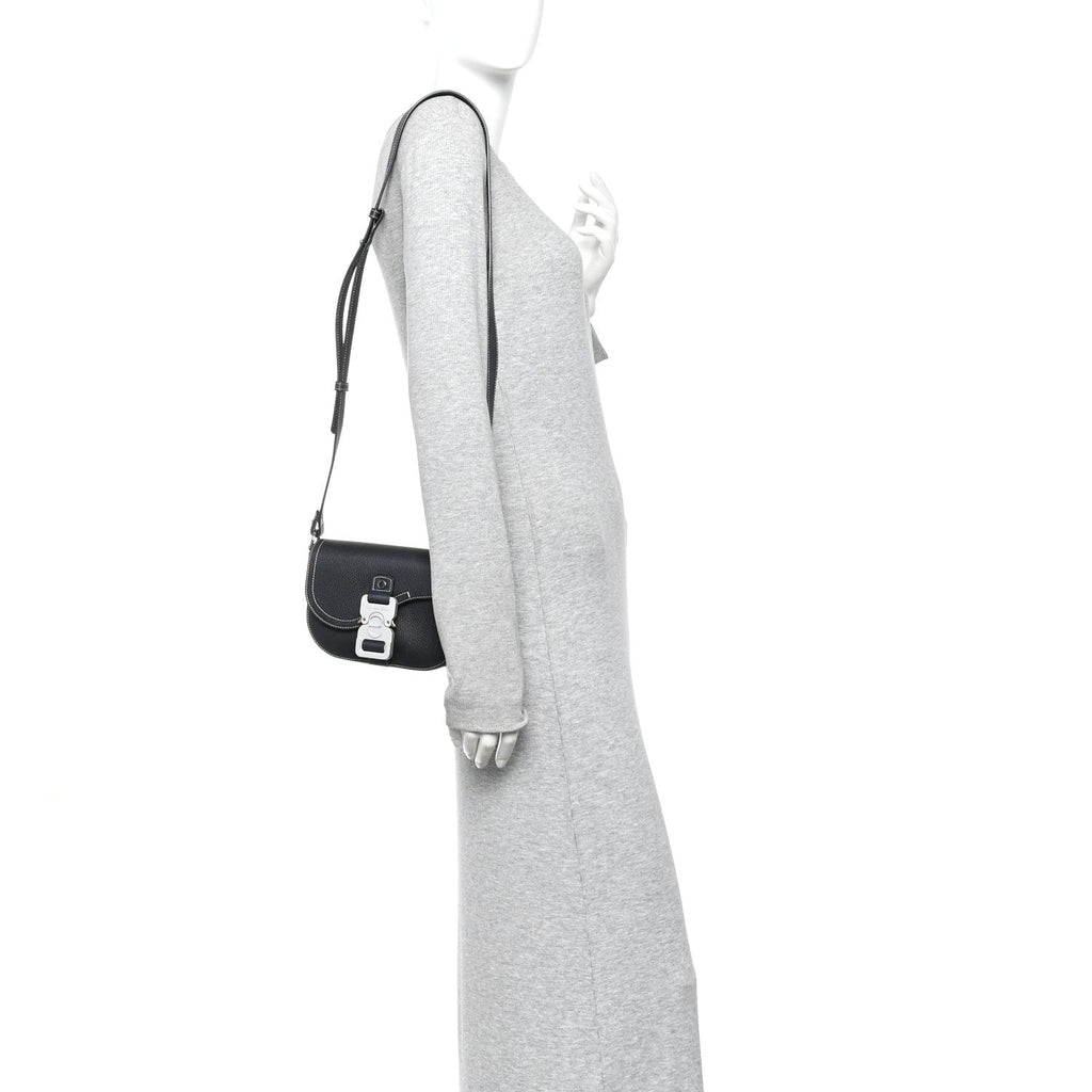 Grained Calfskin Saddle Messenger Bag With Strap Black wholesalehk.shop