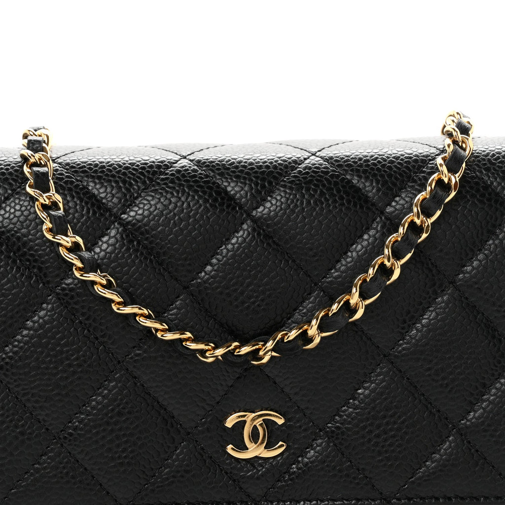 Caviar Quilted Wallet on Chain WOC Black wholesalehk.shop