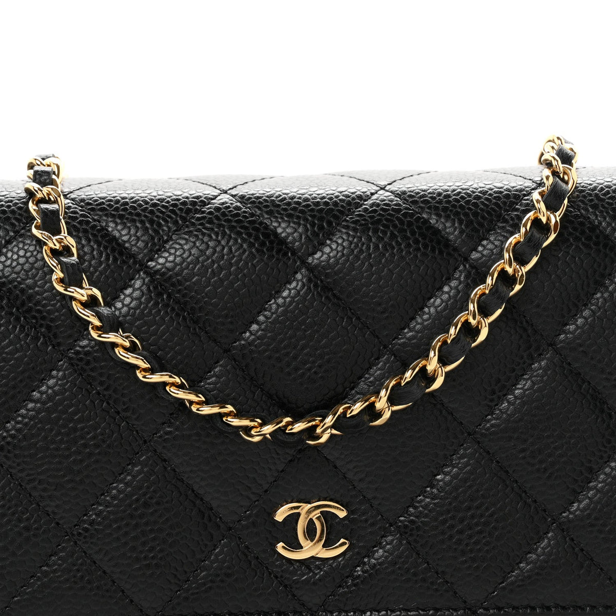 Caviar Quilted Wallet on Chain WOC Black wholesalehk.shop