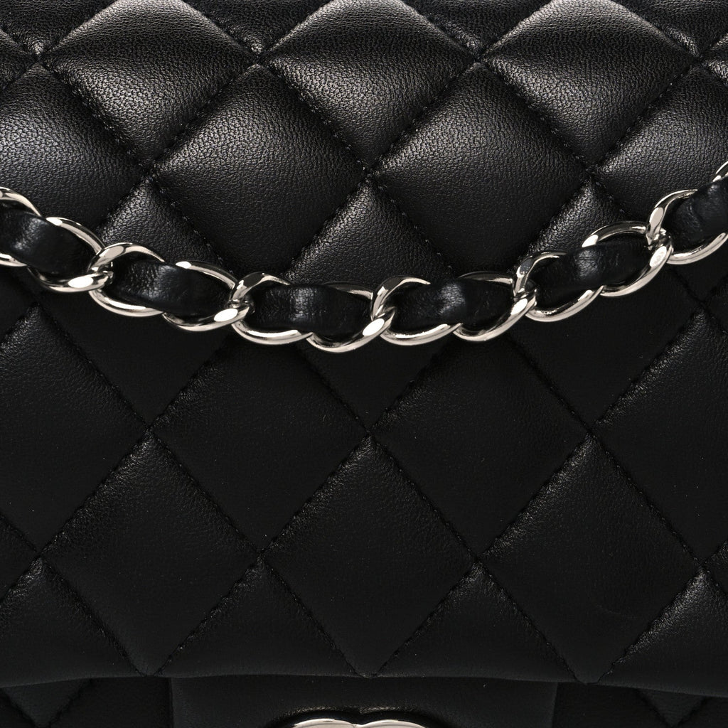Lambskin Quilted Medium Double Flap Black wholesalehk.shop