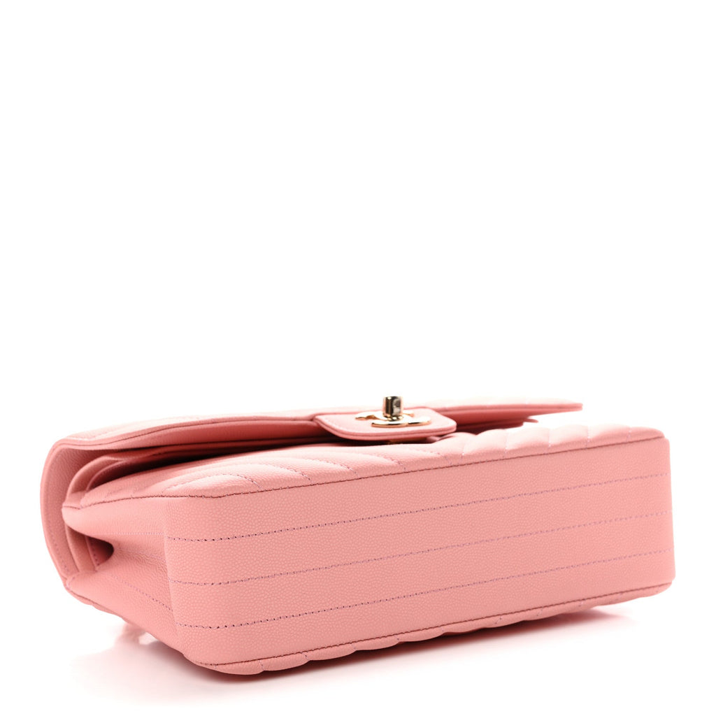 Caviar Chevron Quilted Small Double Flap Pink wholesalehk.shop
