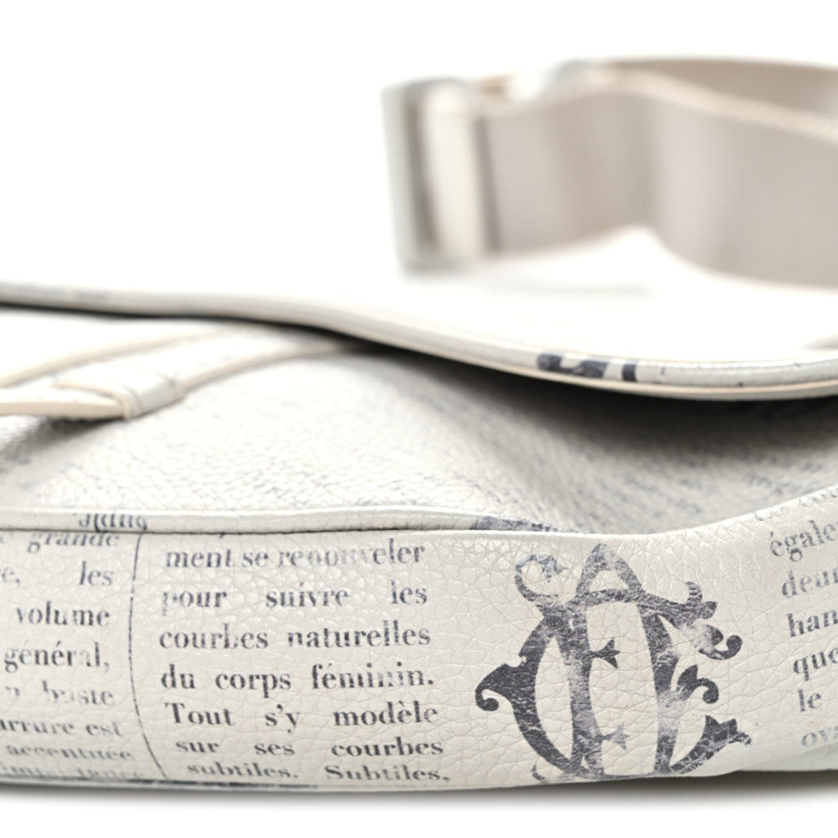 X Daniel Arsham Grained Calfskin Newspaper Print Saddle Bag White wholesalehk.shop