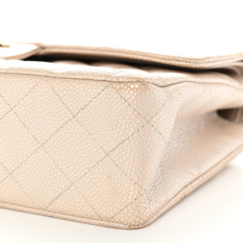 Pearly Caviar Quilted Medium Double Flap Light Beige wholesalehk.shop