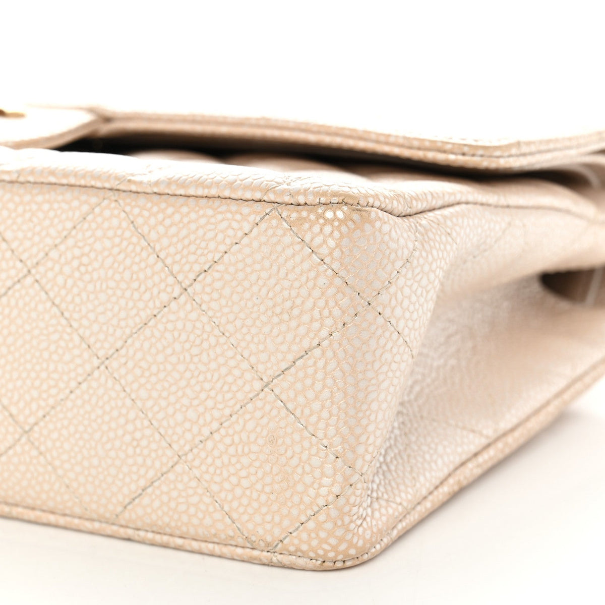 Pearly Caviar Quilted Medium Double Flap Light Beige wholesalehk.shop