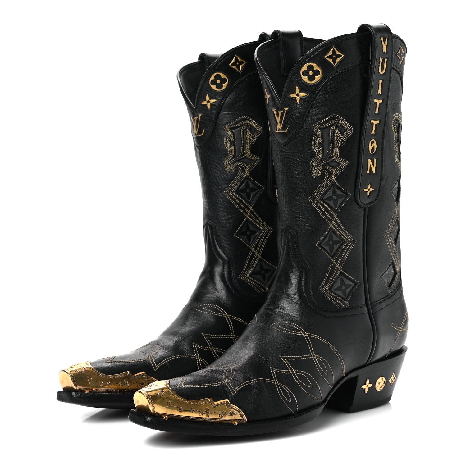 Calfskin LV Texan Mens Rider Boots 7.5 Black Gold £¨ Direct shipment via from wholesalehk.shop