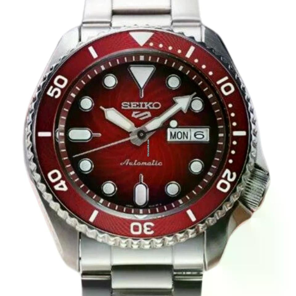 Seiko 5 Sports Mechanical Limited Edition Red Dial Silver Steel Strap Watch For Men - SRPK63K1 wholesalehk.shop