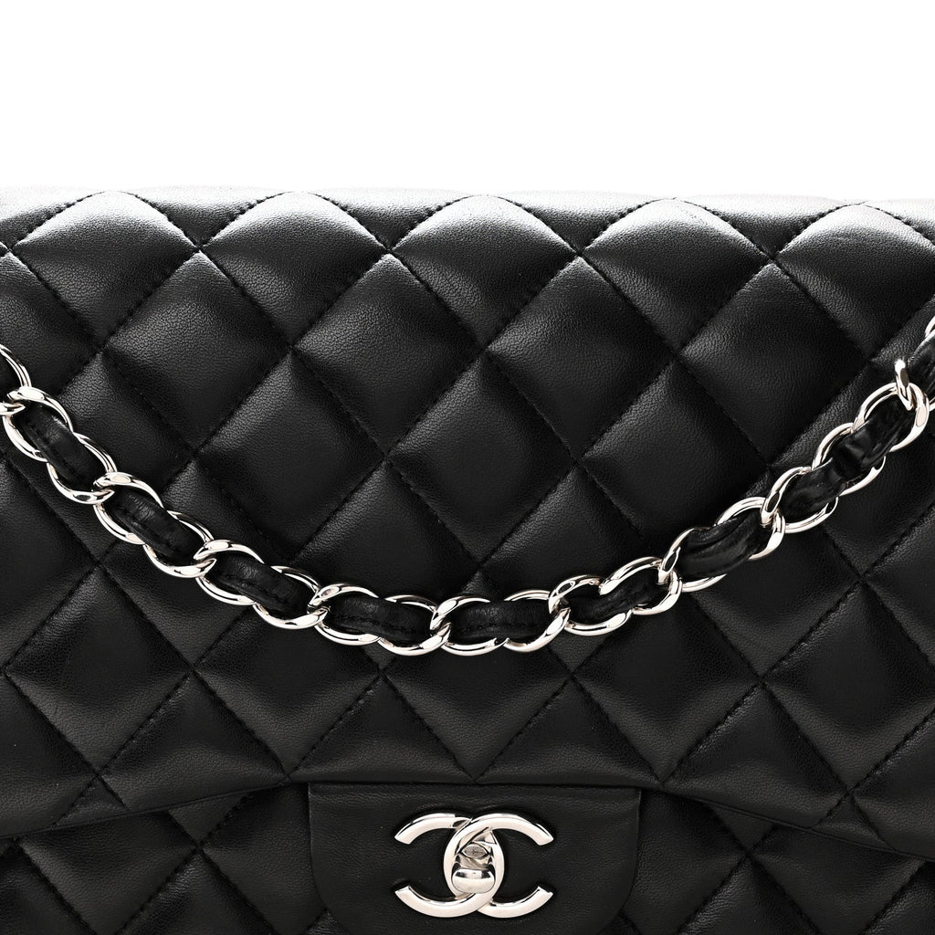 Lambskin Quilted Jumbo Double Flap Black wholesalehk.shop