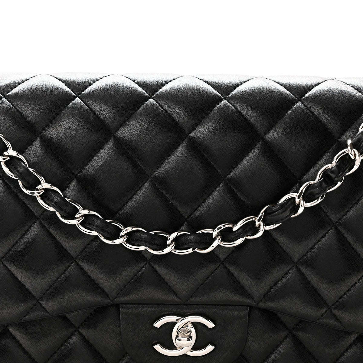 Lambskin Quilted Jumbo Double Flap Black wholesalehk.shop